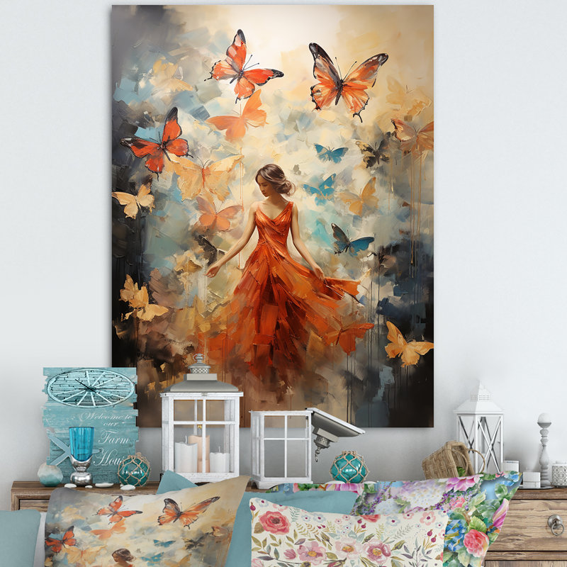 «Butterfly and Woman Dance» - Art mural sur toile, Toile tendue, H 32 po x l 16 po x P 1 po