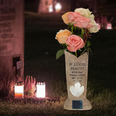 Solar Lighted Decorative Angel Vase Cemetery Pet Tombstone Urn Decoration Garden Memorial Gifts Easter Decorations