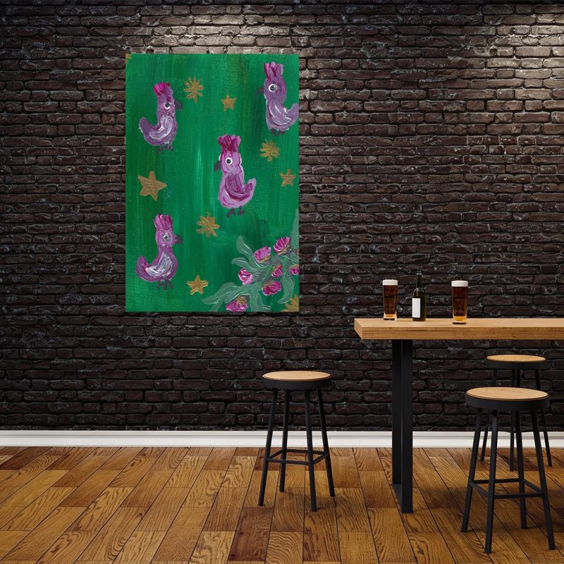 Whimsical Jungle Birds Dreamy Playful Whimsical Bird Flower Nature Wall Art Print 1 Piece Wrapped Canvas Wall Art
