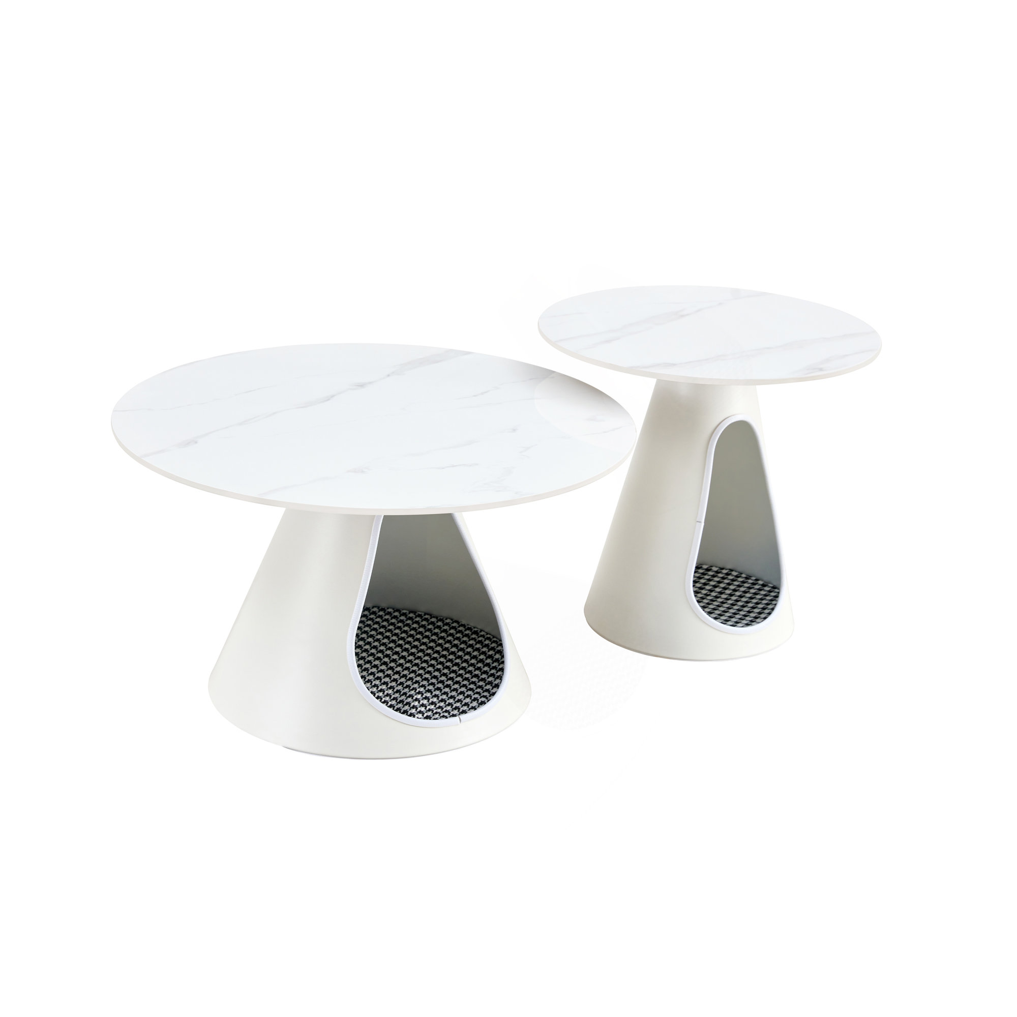 Latitude Run® Set Of 2 Coffee Round Tables With A Marble-Look Top And ...