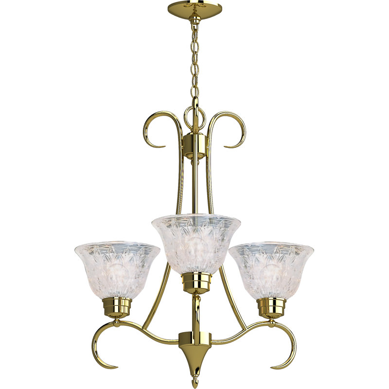 Lustre d'intérieur / classique en laiton massif poli à 3 lumières avec abat-jour en cristal au plomb Gleen