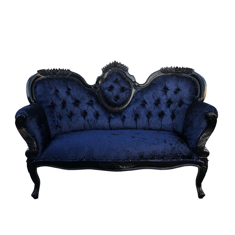 Causeuse en velours à accoudoirs arrondis Dorolisa, Noir, Bleu