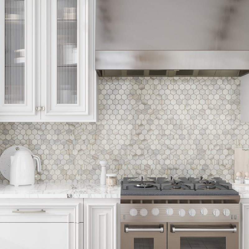 Mirage 12 x 12 Crystal Sand Polished Marble Mosaic Hexagon Tile (4.83 Sq Ft/Case) - 5 Pack