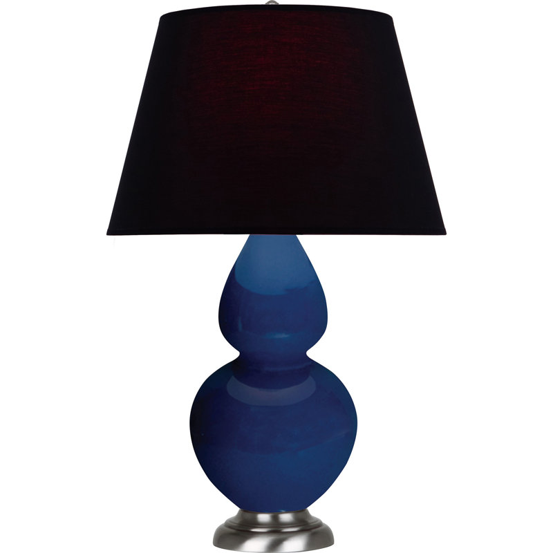 Lampe de table double gourde en céramique, Noir / Rouge, Cobalt émaillé / argent antique, Argent argent