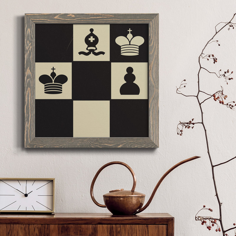Chess Puzzle II - Toile encadrée de qualité supérieure - prête à être accrochée, H 35,5 po x l 35,5 po x P 1,5 po, gris