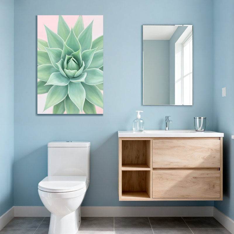 Plantes et fleurs, plante grasse, feuilles vertes, fond rose, impression sur toile, H 24 po x l 16 po