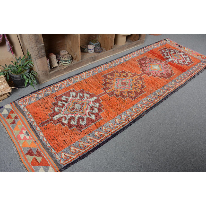 Tapis turc, tapis rétro, tapis en laine orange, tapis marocain, tapis de couloir 3,1 x 9,7 pi, tapis Boho