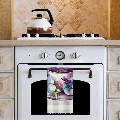  Linges de cuisine en microfibre, linges à vaisselle réutilisables absorbants, décoratifs résistants à la décoloration, 16 po x 24 po, graphique de thé papillon mauve