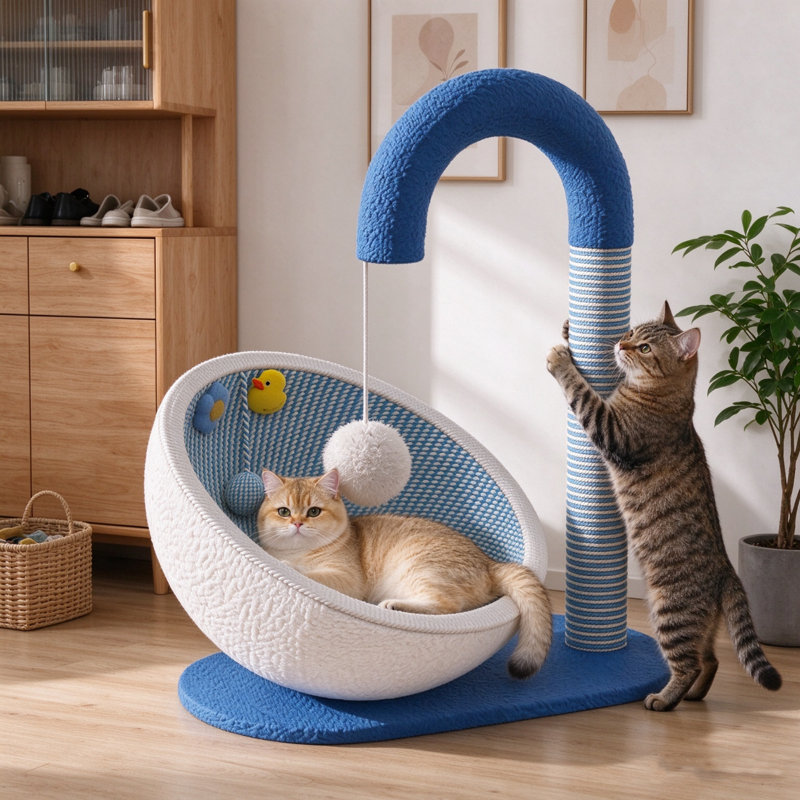 Grand bol à griffer pour chat 26,77 po, lit à griffer pour chat multifonctionnel et chaise longue avec jouet interactif