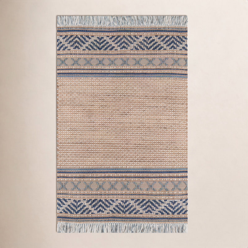 Esme Geometric Area Rug in Beige/Blue, Rectangle 6' x 9'