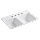 Delafield® 32" L x 21" W x 8-1/2" Tile-In/Metal Frame Double-Equal Kitchen Sink with 4 Faucet Holes
