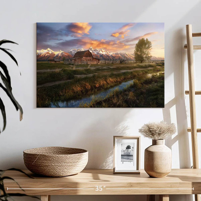 Scène de coucher de soleil Alvord Moulton Barn, H 16 po x l 24 po