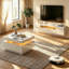 Modern Living Room Set, High-Gloss Floating LED TV Stand & Rectangular Coffee Table Combo-2080208921