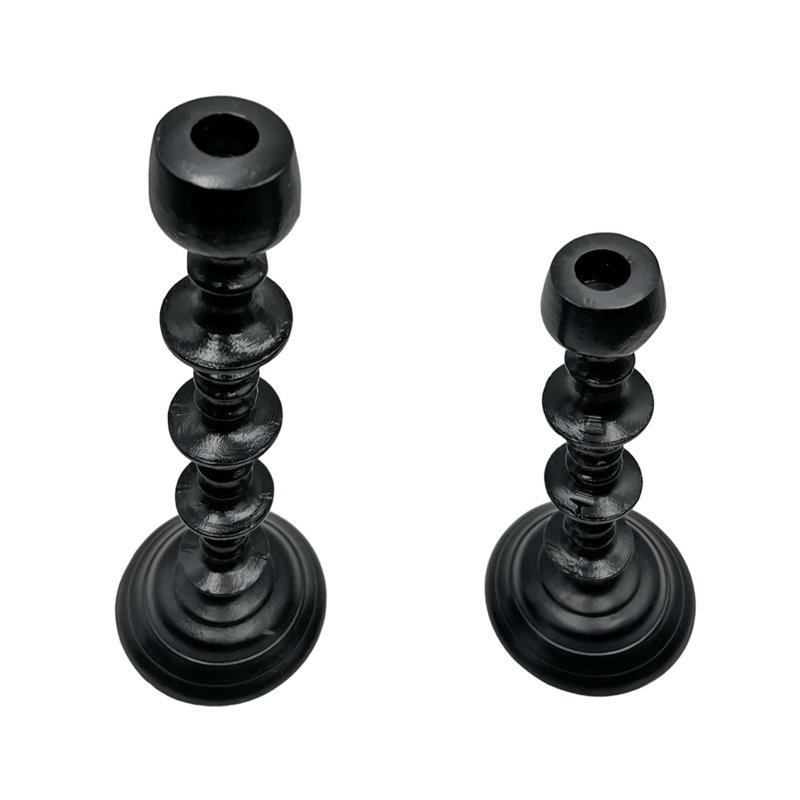 17'' H Aluminum Candlestick Set of 2 Large and Small Metal Candelabras, Black