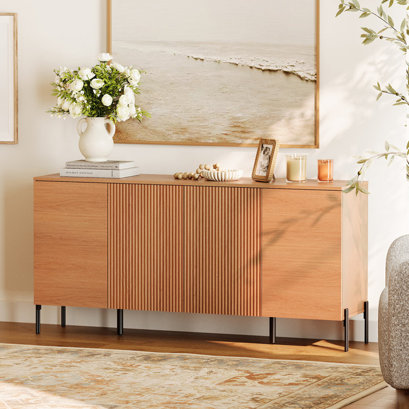 Laverda 61" Accent Cabinet With 4 Doors,  Modern Credenza Storage Cabinet With Minimalist Reeded Design For Living Room, Kitchen, Dining Room, Hallway
