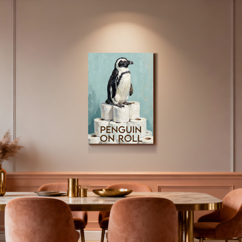 Pingouin sur toile enroulée, ensemble de 1, H 18 po x l 12 po