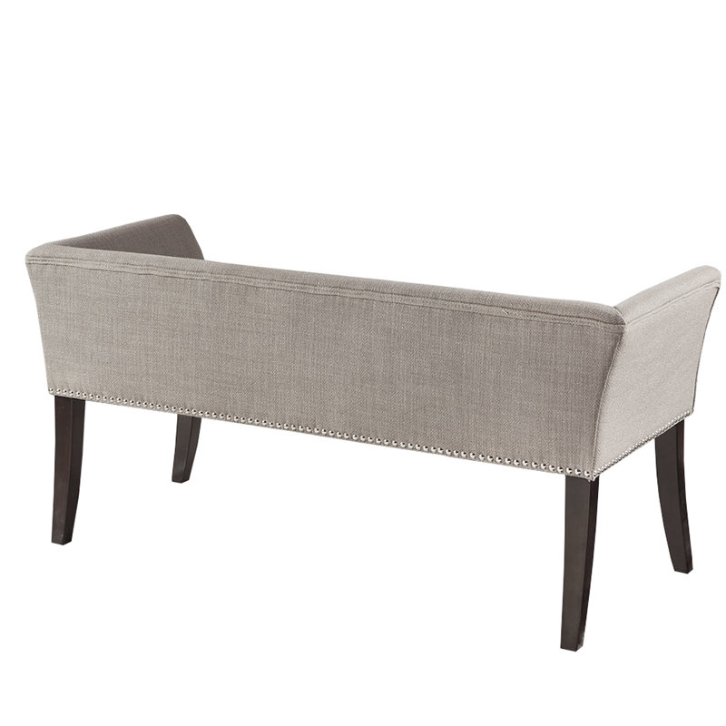 Banc décoratif élégant - Revêtement gris, pieds en bois massif, siège et base en contreplaqué