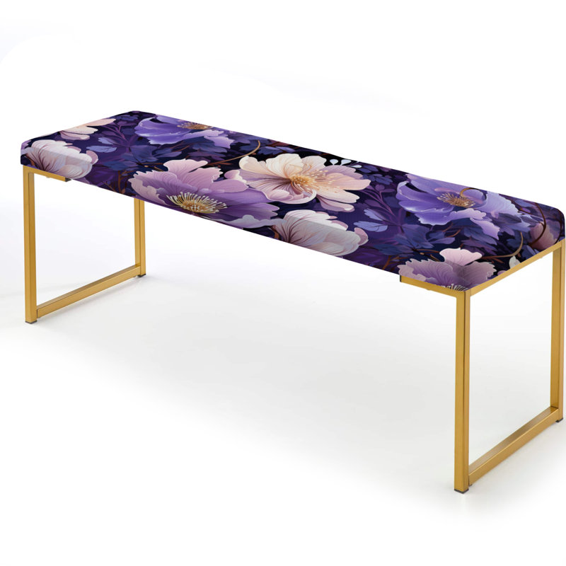 Wonderland - fleurs mauves - banc rembourré floral doré