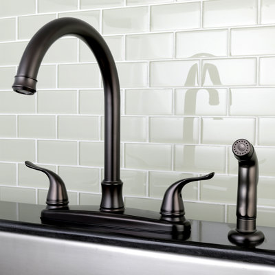 Kingston Brass Yosemite Two-Handle 4-Hole 8" Centerset Kitchen Faucet with Side Sprayer