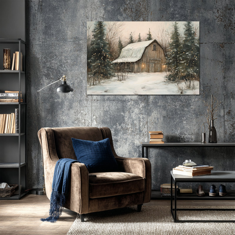 «Winter Barn Wall Art - Snow Scene Winter», art mural sur toile arbre d'hiver pour le salon, forêt d'hiver, impressions sur toile encadrées encadrées, 20 po x 30 po