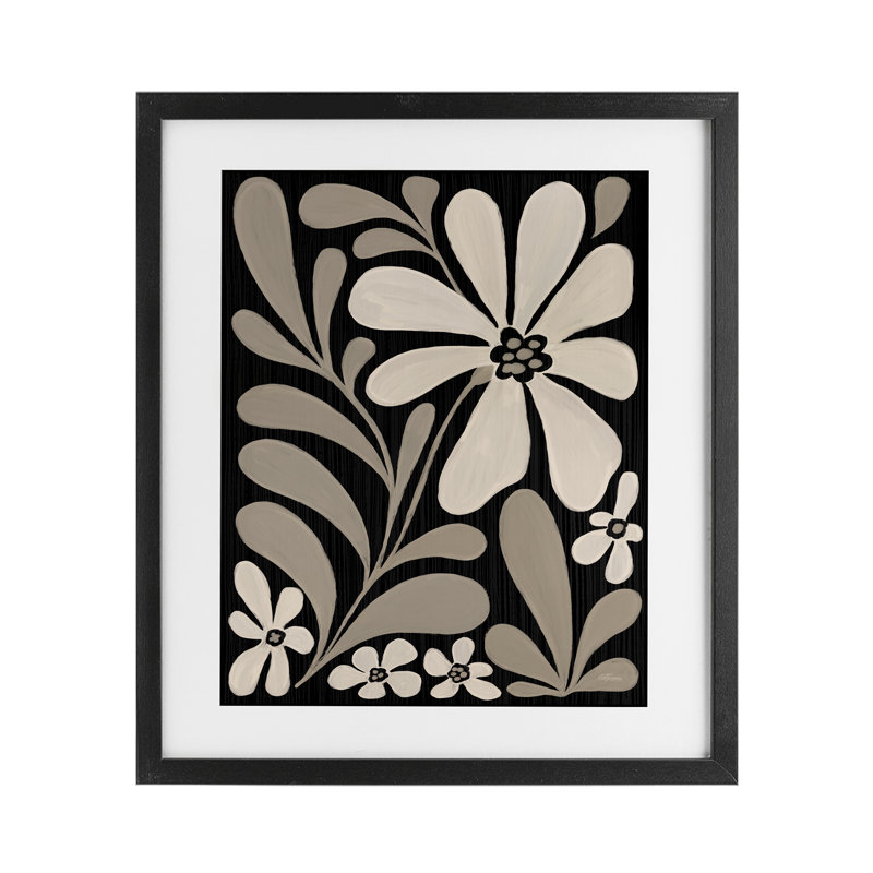 Cream Modern Floral Framed Print Under Glass, design by Cat Thurman Designs, Midnight Black Frame, 16" H x 13" W
