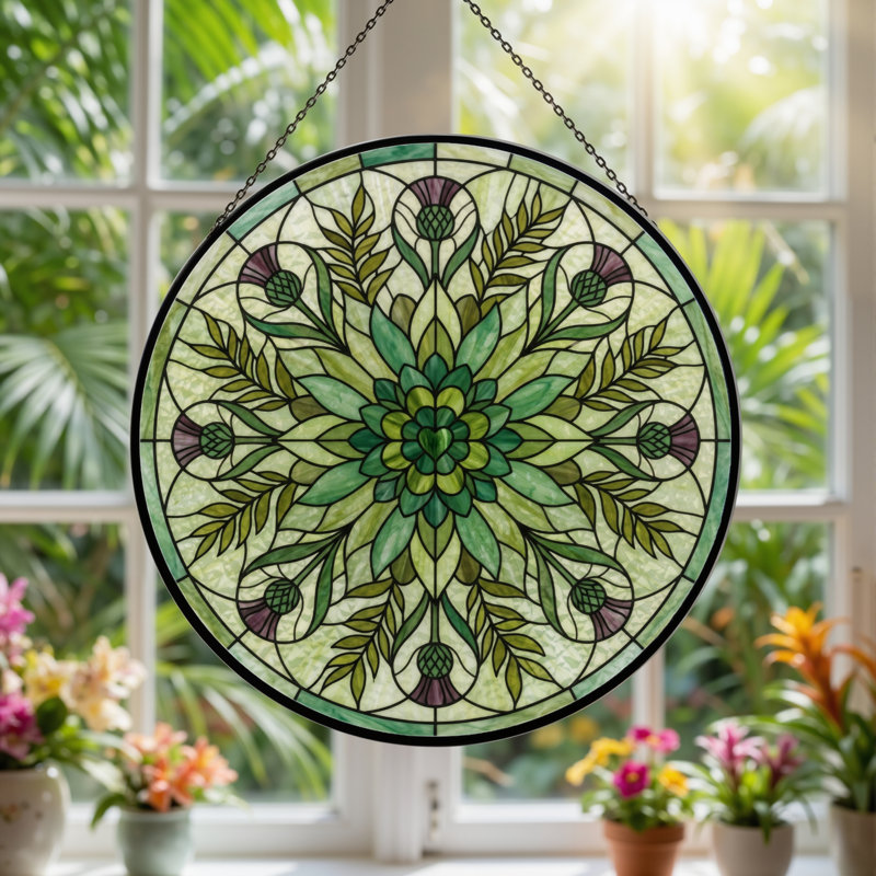 Panneau de vitrail floral Mandala, H 7,8 po
