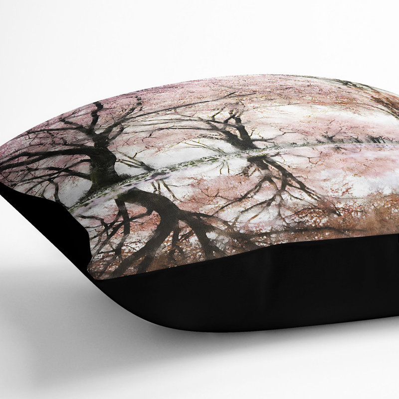 Reflection of the Blossom Trees Painting Cushion with Filling, Black, 55cm H x 55cm W x 20cm D