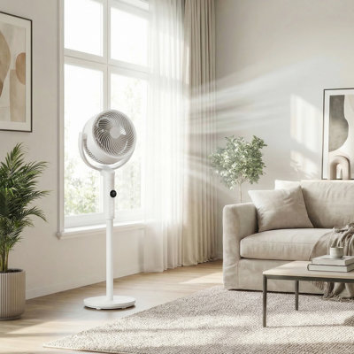 Standing Fan With Remote, 8 Speeds, Quiet Operation, Oscillating Air Circulator For Bedroom, LED Display, Black