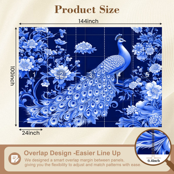 Red Barrel Studio Peel and Stick Wallpaper Blue White Floral Peacock ...