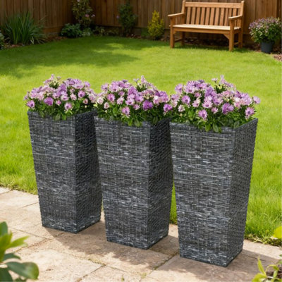 Ensemble de 3 pots de fleurs coniques, grands pots de fleurs pour plantes d'extérieur, avec trous de drainage