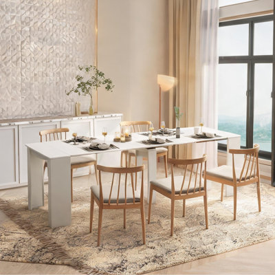 8-Person Extendable Rectangular Dining Table, Clean White MDF, Modern Console Design, 118.11 Inches Wide When Fully Extended