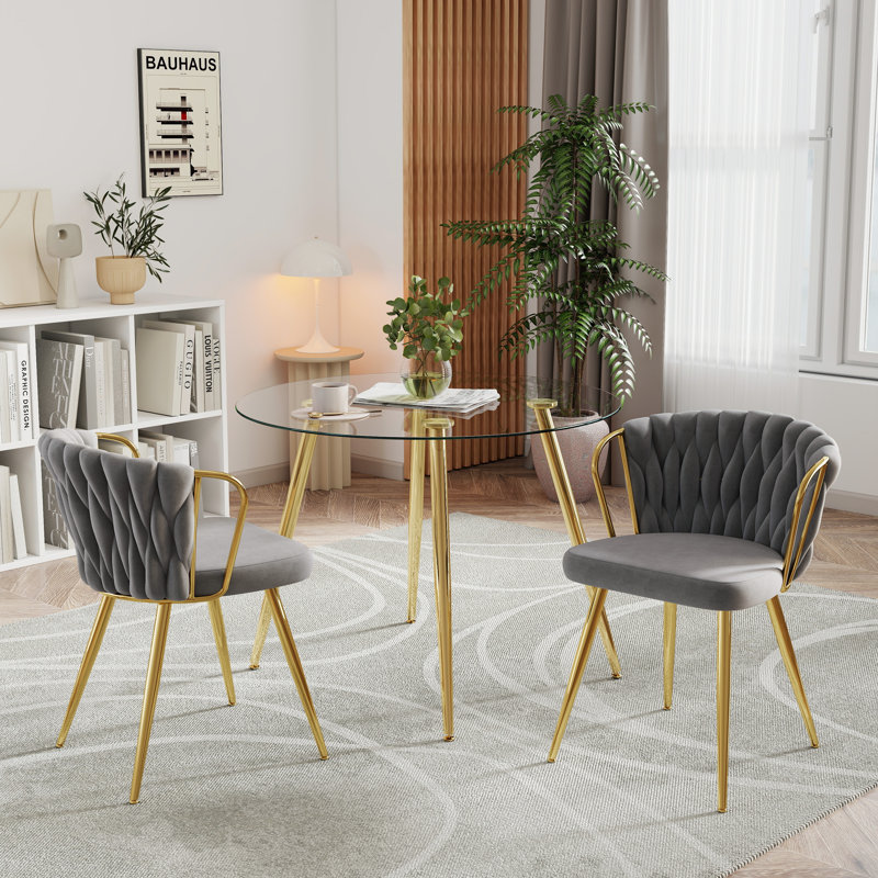 Ensemble de table de salle à manger 3 pièces pour 3 personnes, Gris/doré