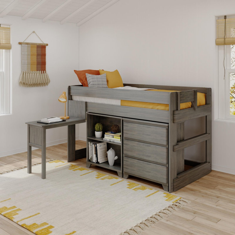 Decimus Kids Twin Loft Bed with Drawers, Driftwood