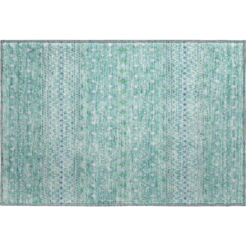 Premium Machine Washable Prisco Aqua Rug, Rectangle 1'8" x 2'6"