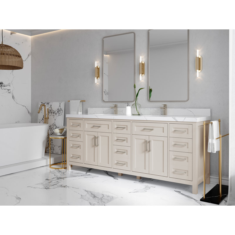 84 po Cambridge X P 22 po D Meuble-lavabo double en grain fin avec 2 po Calacatta Poanazzo Quartz
