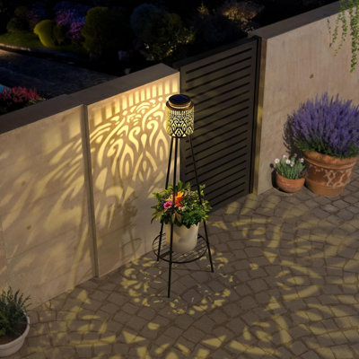Lot de 2 lampadaires solaires extérieurs en métal avec supports pour plantes