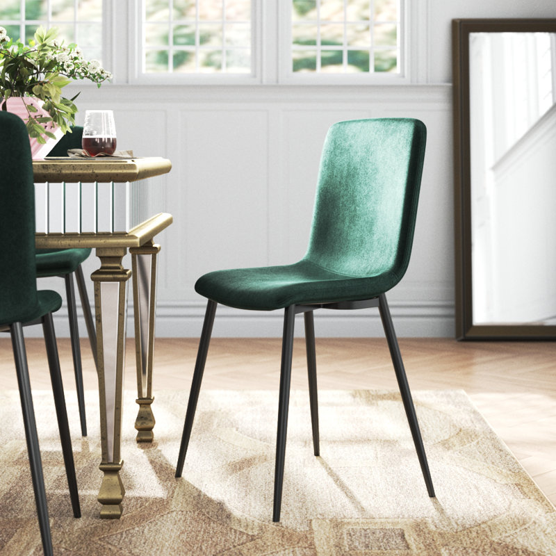 Whiddon Upholstered Dining Chair for Coffee Shop Kitchen Dining Room, Black, Dark Green Velvet, 6