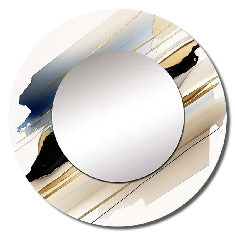 Quincie noir et or cubique Expression X - cubisme unique miroir mural, miroir rond moderne, impression d'art en métal