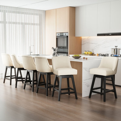 Swivel Upholstered Bar Stool with Solid Wood Frame