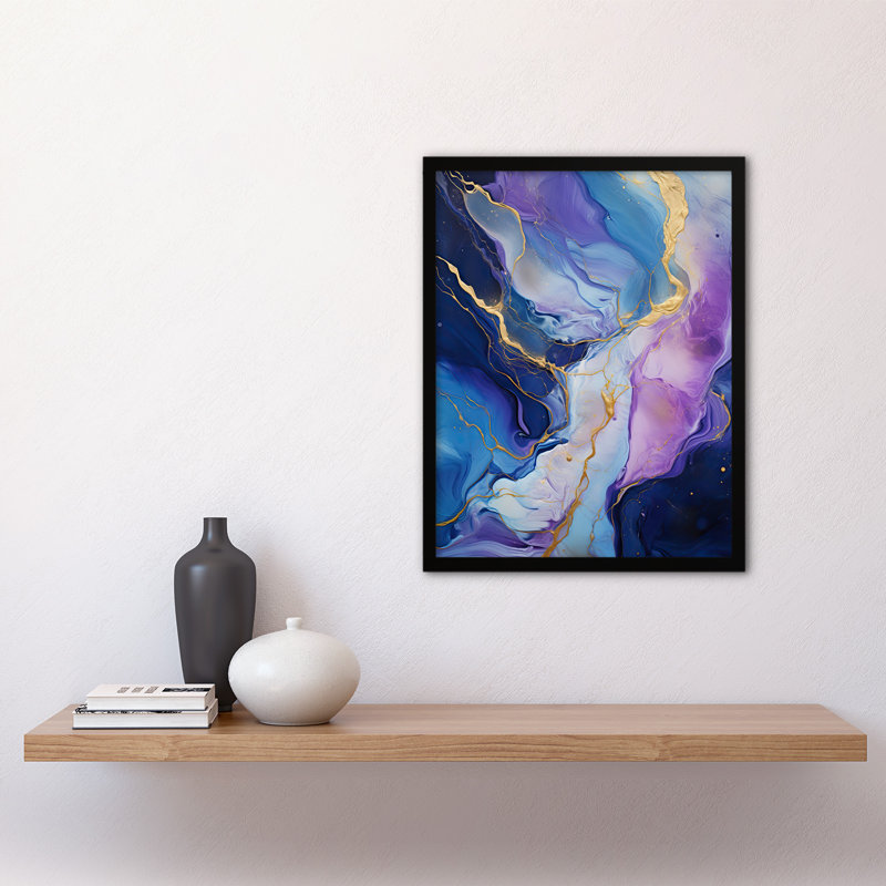 Purple Gold Blue Fluid Stone Crystal Abstract - Single Picture Frame Print