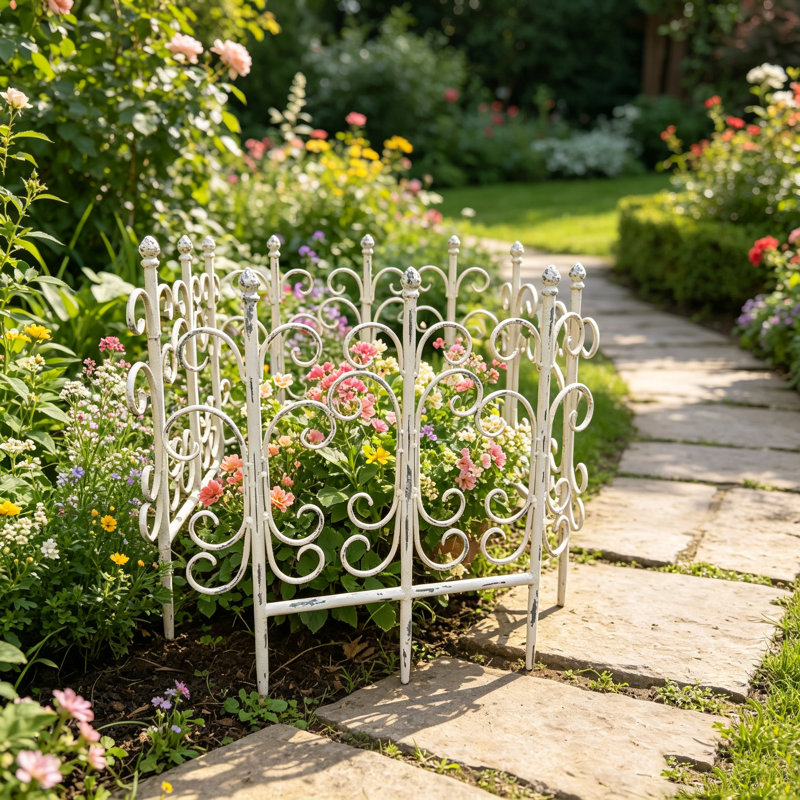 Ensemble de clôture de jardin en fer 4 pièces d'inspiration rétro pour bordures de chemin, parterres de fleurs et décoration extérieure