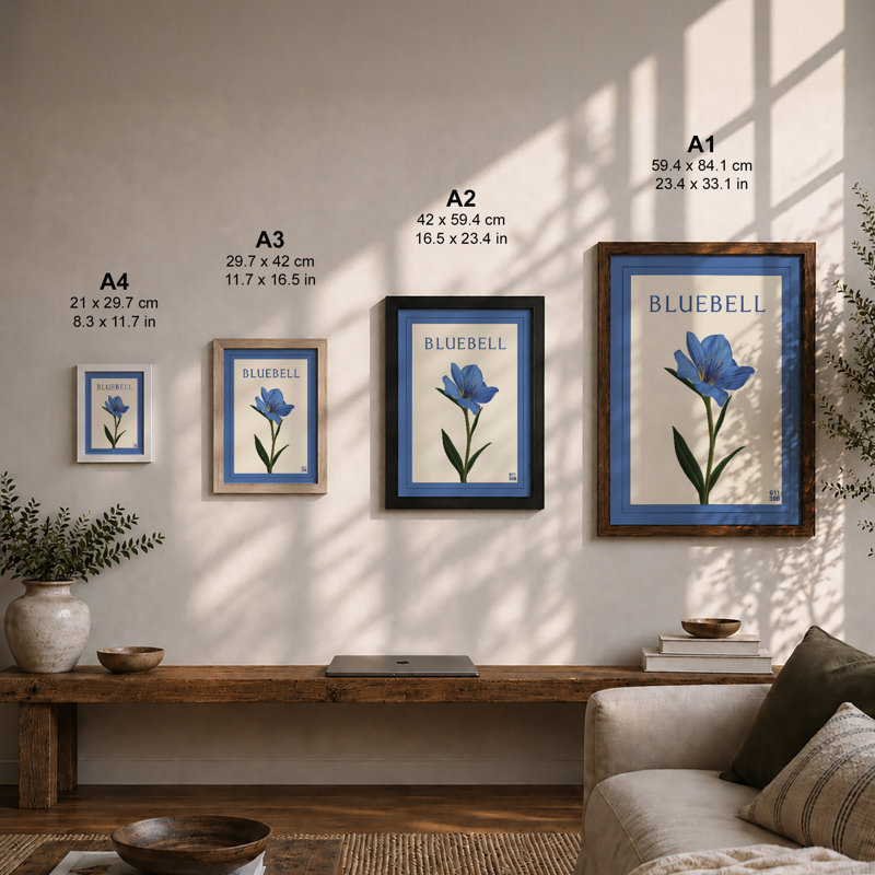 Bluebell Botanical - Framed Print, A2 - 59.4 x 42.0 cm, Oak