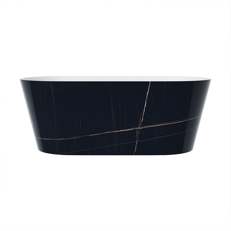 Ranya X 28,7 po Baignoire autoportante en marbre noir, Marbre noir