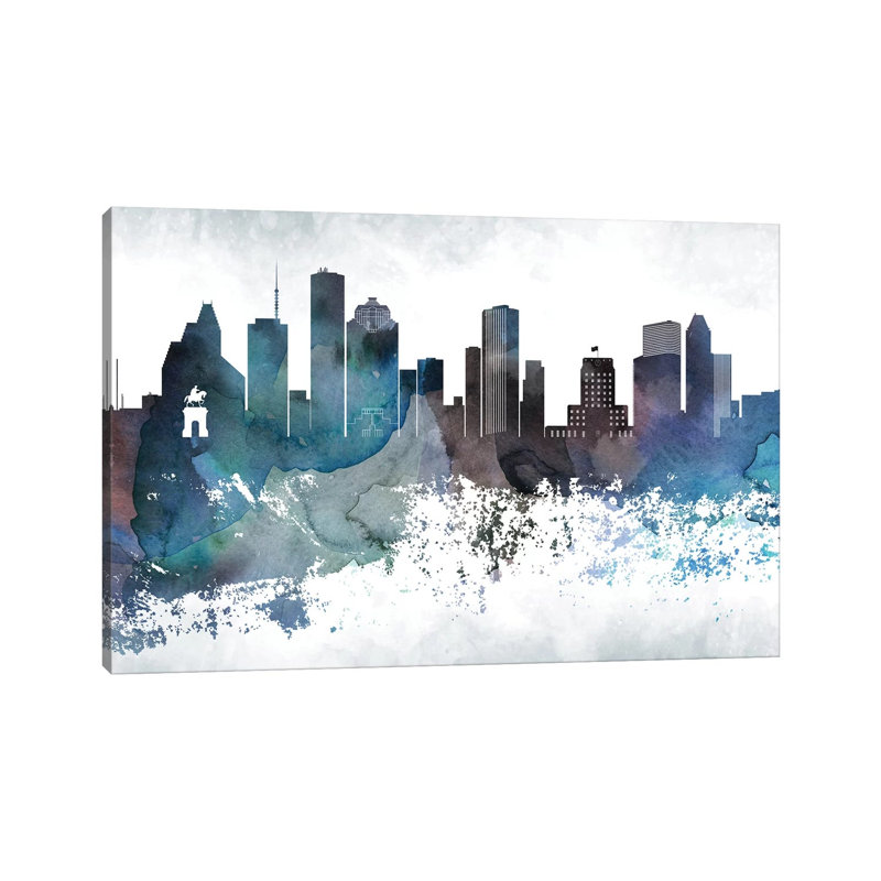 Houston Bluish Skylines - Print on Canvas, Wrapped Canvas, 66.04cm H x 101.6cm W x 3.81cm D
