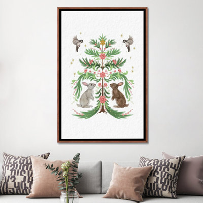 Christmas Tree Rabbits Light - reproduction d'art murale - toile encadrée