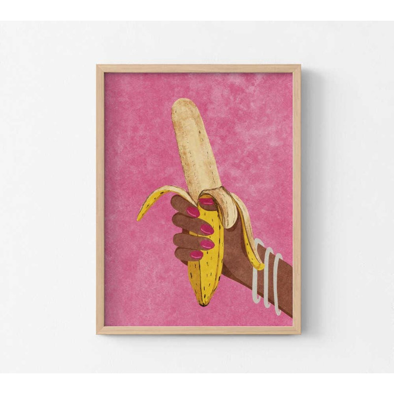 Banana Pop Art Print: Illustration colorée de fruits, H 56 po x l 42 po, Tanné, Impression encadrée sans passe-partout