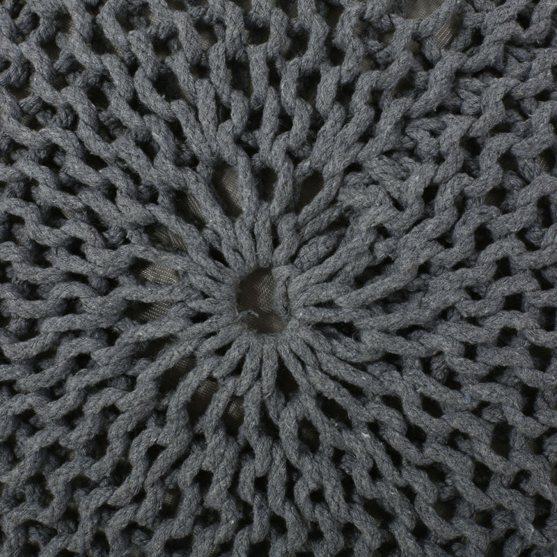 Bordeaux  Knitted Cotton Round Pouf, Gray, Gray
