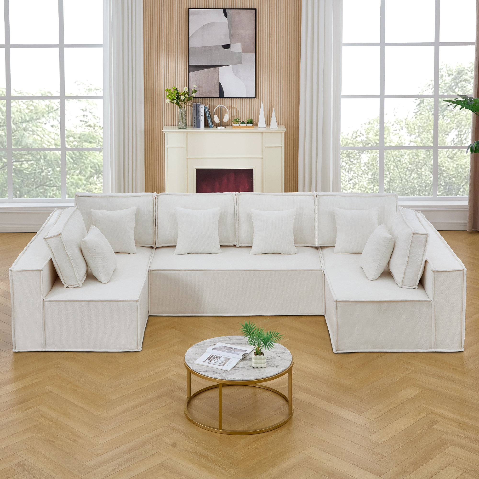 Latitude Run® 138'' Boneless Chenille U Shaped Couch, Oversized Modular ...