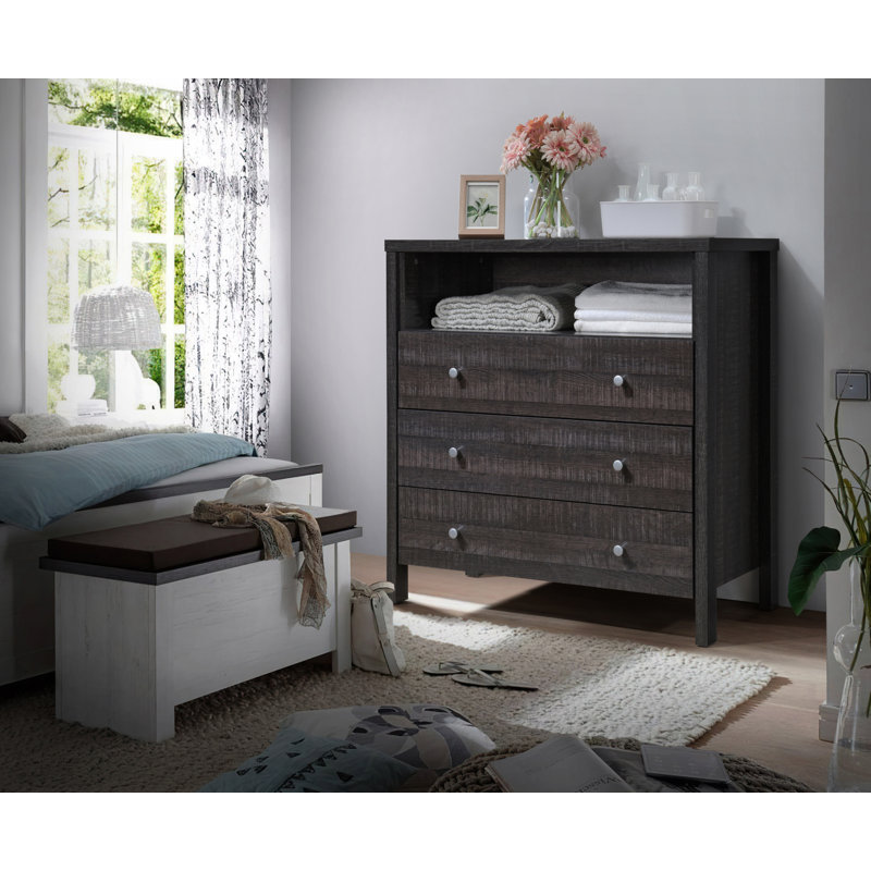 Maekayla 35.43'' W 3 - Drawer Dresser, Walnut