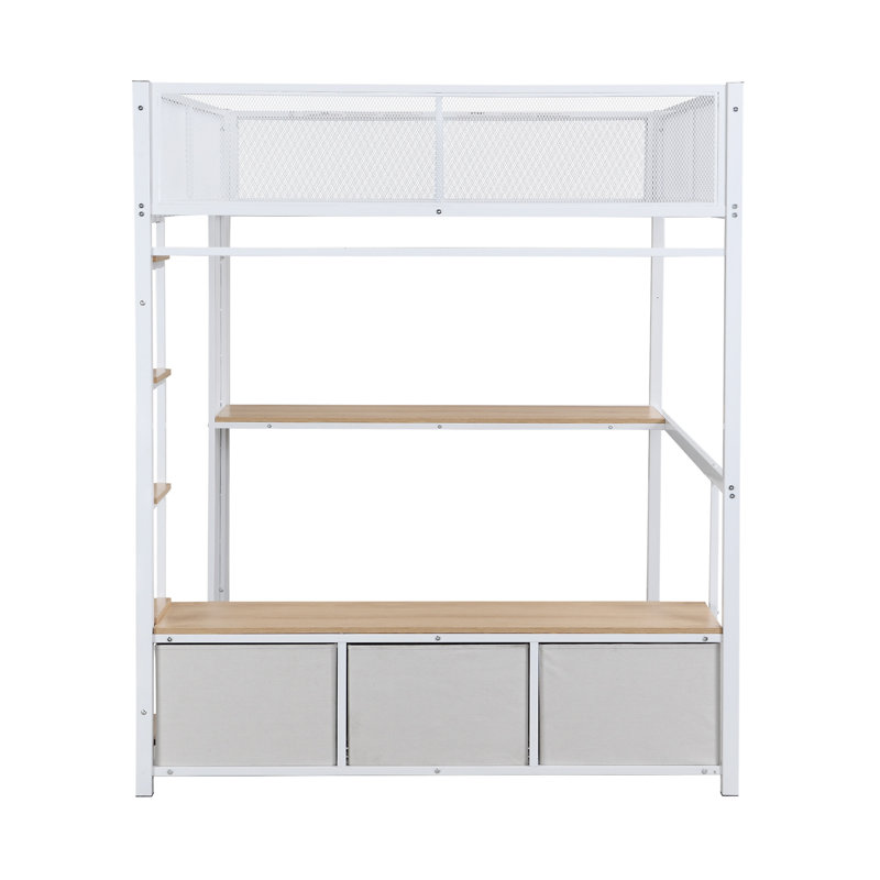Lit mezzanine en métal avec DEL, Blanc